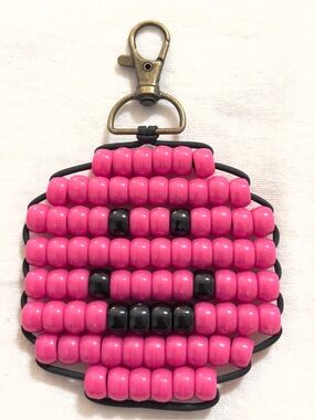 Handmade Pony Bead Smiley Face Keychain Bag Charm |